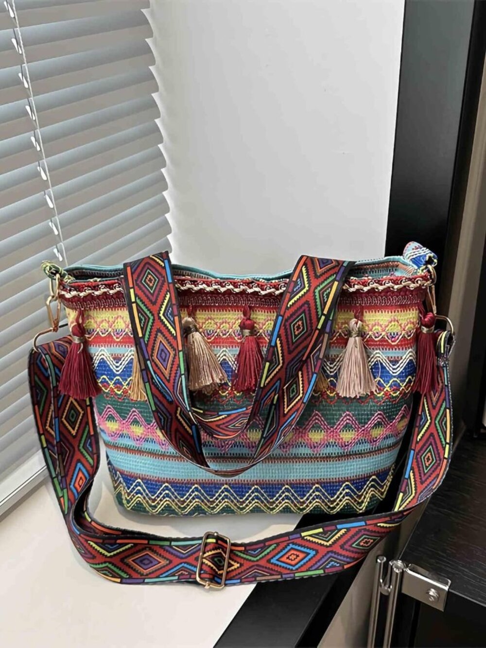 boho western crossbody bags for women, boho hippie handbag tote bag, fringe colo - Picture 4 of 8